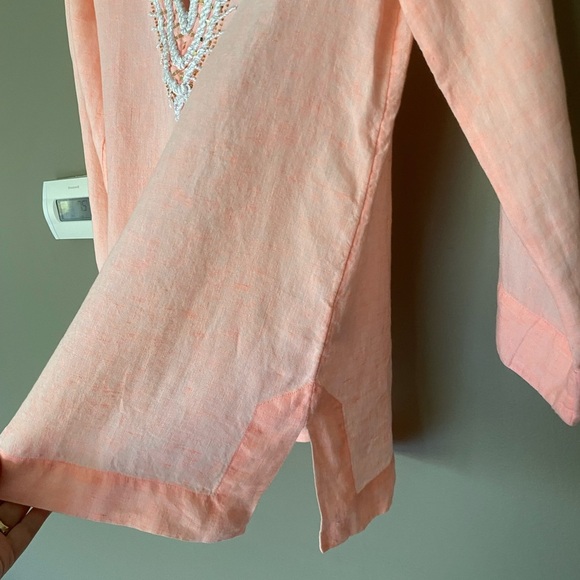 LILLY PULITZER Amelia Island Embroidered 100% Linen Coral Tunic Top Size XS - Picture 7 of 11